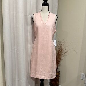 CUBAVERA LINEN RUFFLE NECKLINE DRESS.